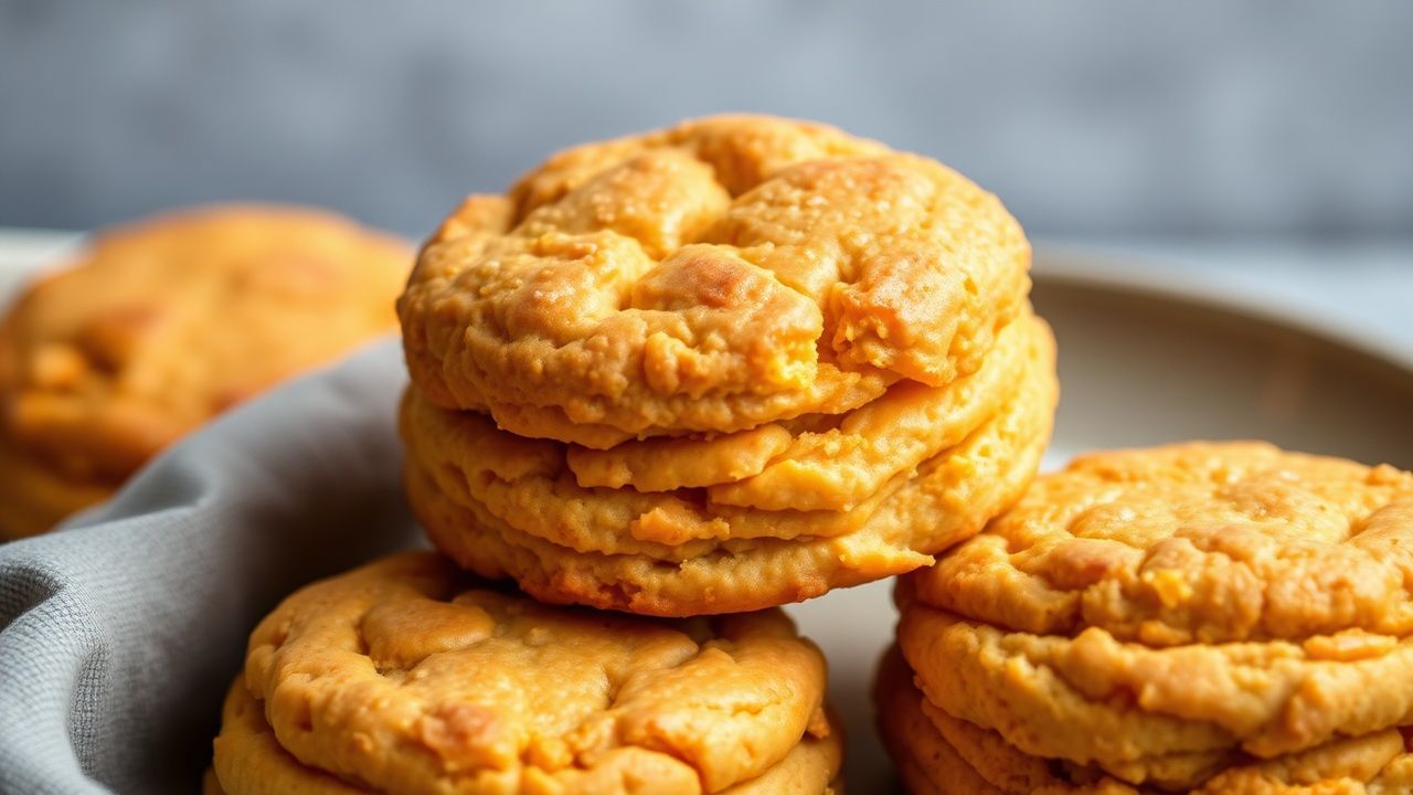 بسكويت البطاطا الحلوة الدافئ على طبق خشبي، بخار ودعوة لدفء منزلي