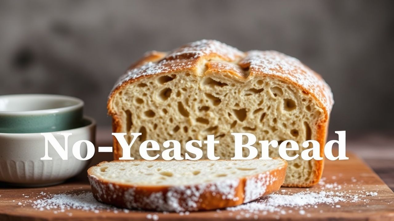 No-Yeast Bread loaves cooling on rustic wooden board, golden crust and soft crumb