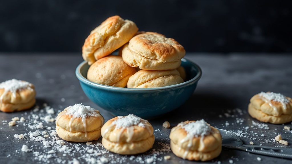 بسكويت منفوش ذهبي مع مكعبات زبدة باردة وكوب لبن مثلج