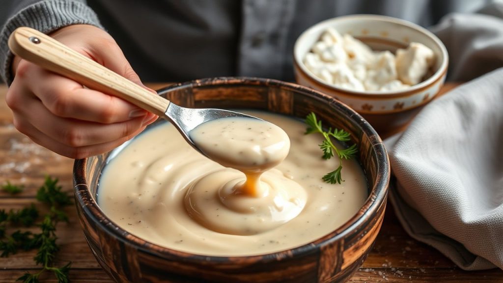 Silky cheese sauce poured over pasta