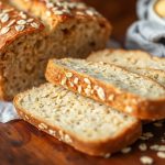 خبز شوفان بالعسل الذهبي على لوح خشبي، قشرة ذهبية وبخار دافئ