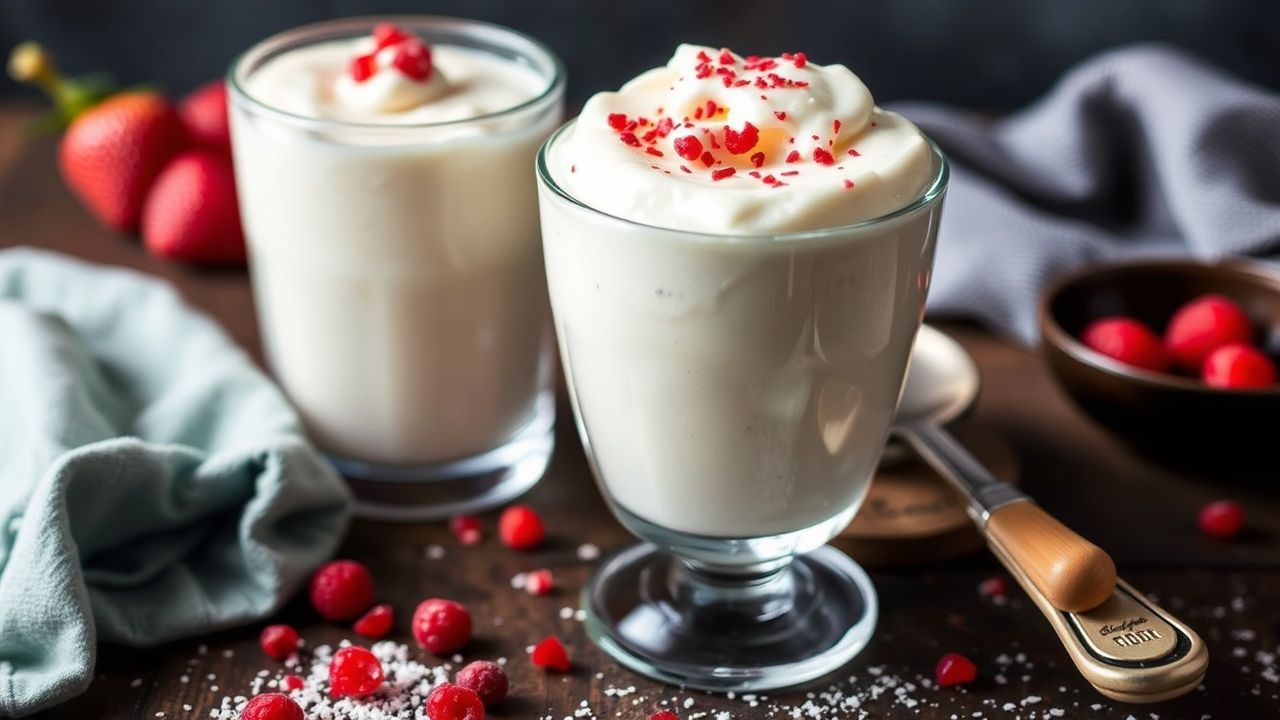 Creamy frozen kefir swirled in bowl with fresh berries and wooden spoon