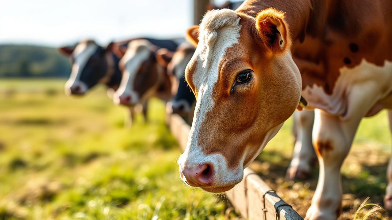 مزارع يحلب بقرة بدقة، إبريق حليب نقي على خلفية مزرعة خضراء