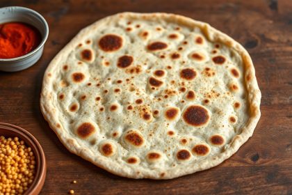 Stack of freshly baked Injera with airy, spongy texture on a woven platter