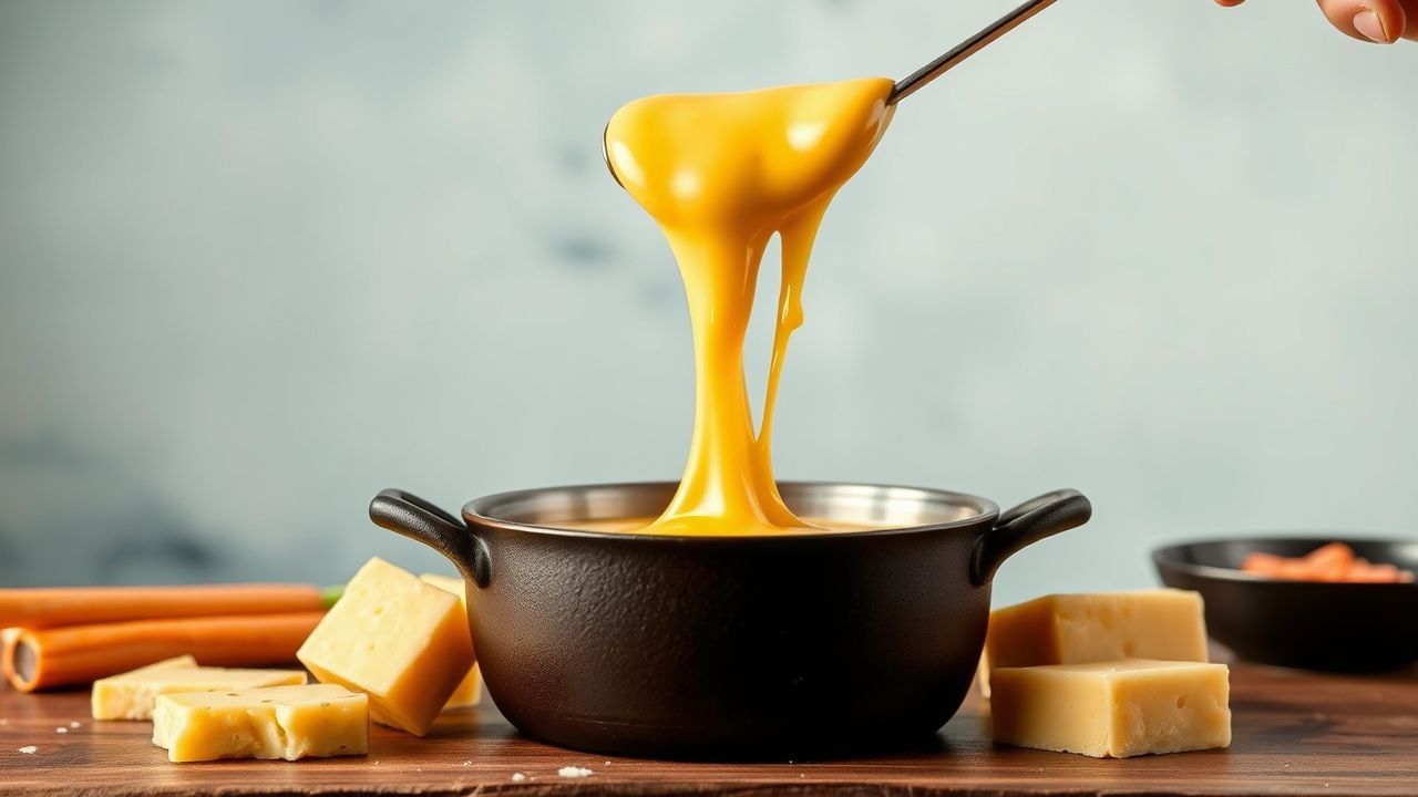 قدر فوندو جبن ذائب ذهبي وخبز يُغمس، لمسة منزلية