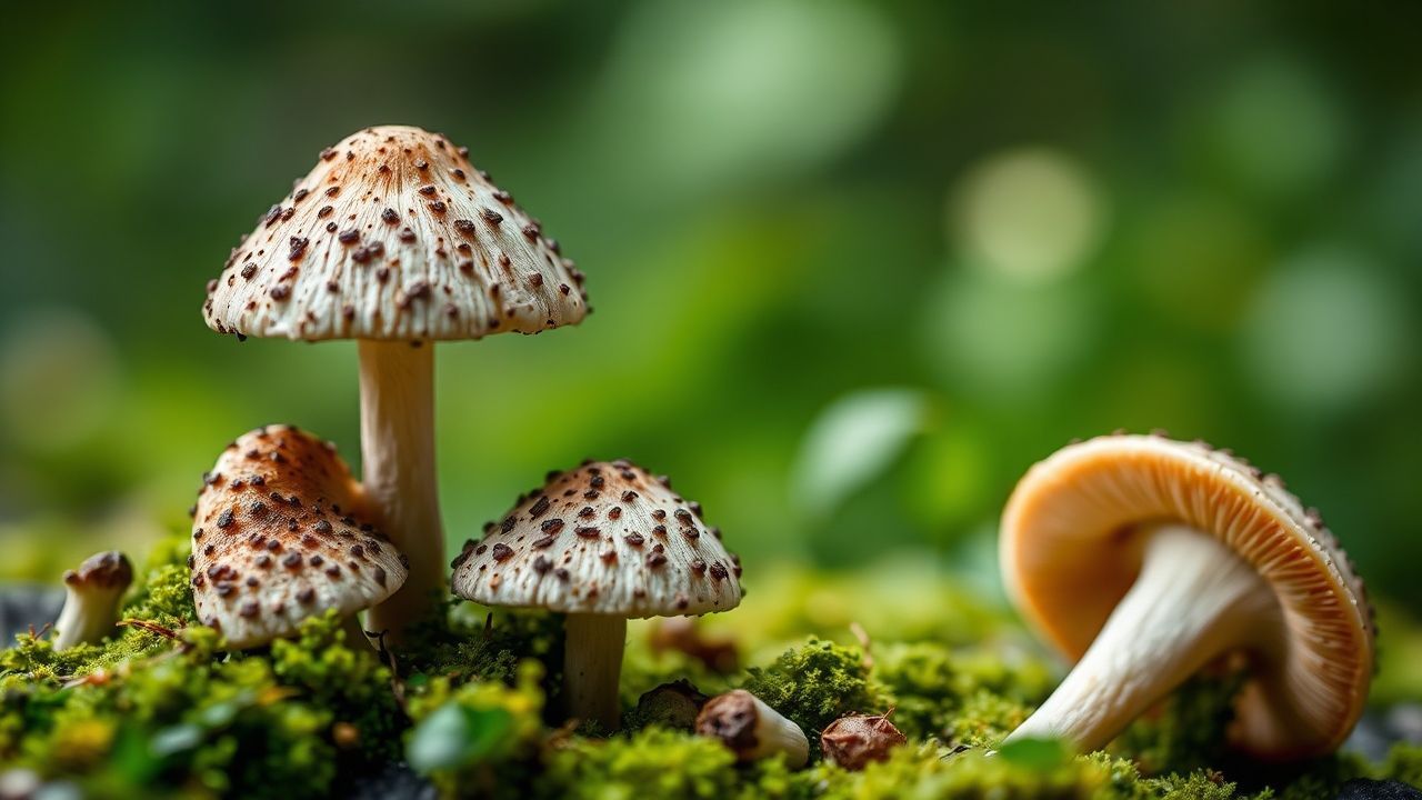 مشروم بري مشوي مع جبنة وأعشاب طازجة على لوح خشبي