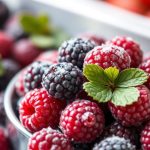 توت طازج مجمّد مفصول على صينية بدون تكتلات