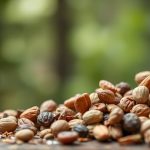 لوح طاقة من مكسرات برية مُجمّعة يدوياً على خلفية طبيعية