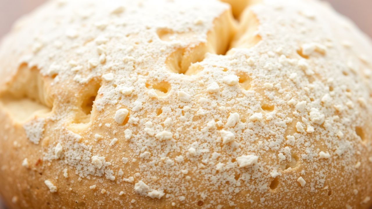 رغيف خبز بقشرة باهتة على لوح خبز، أدوات فرنية في الخلفية