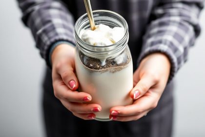 كوب كيفر مثلج كريمي مع توت وزخرفة، دليل صنع منزلي منعش وممتع