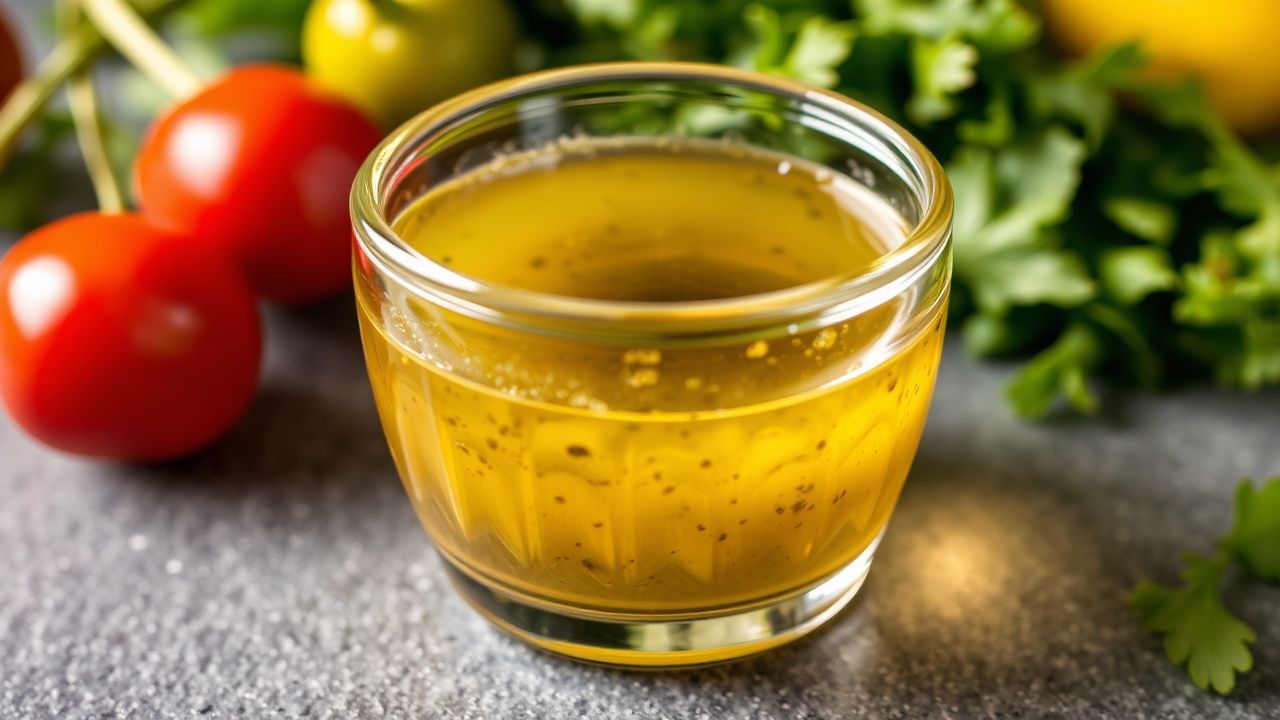 زجاجة ومغرفة صلصة فينيجريت منفصلة وملعقة تخفق لإعادة الخلط