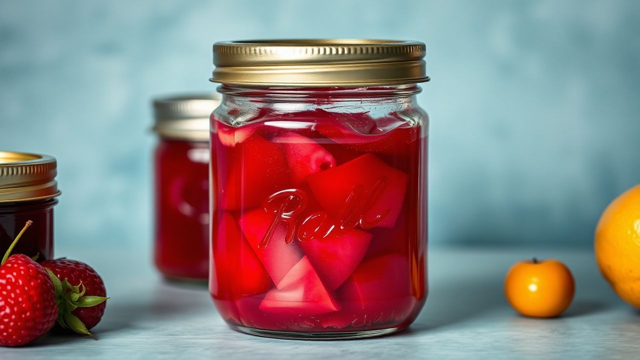 مربى معلب فقد لونه في برطمان زجاجي مع توت طازج