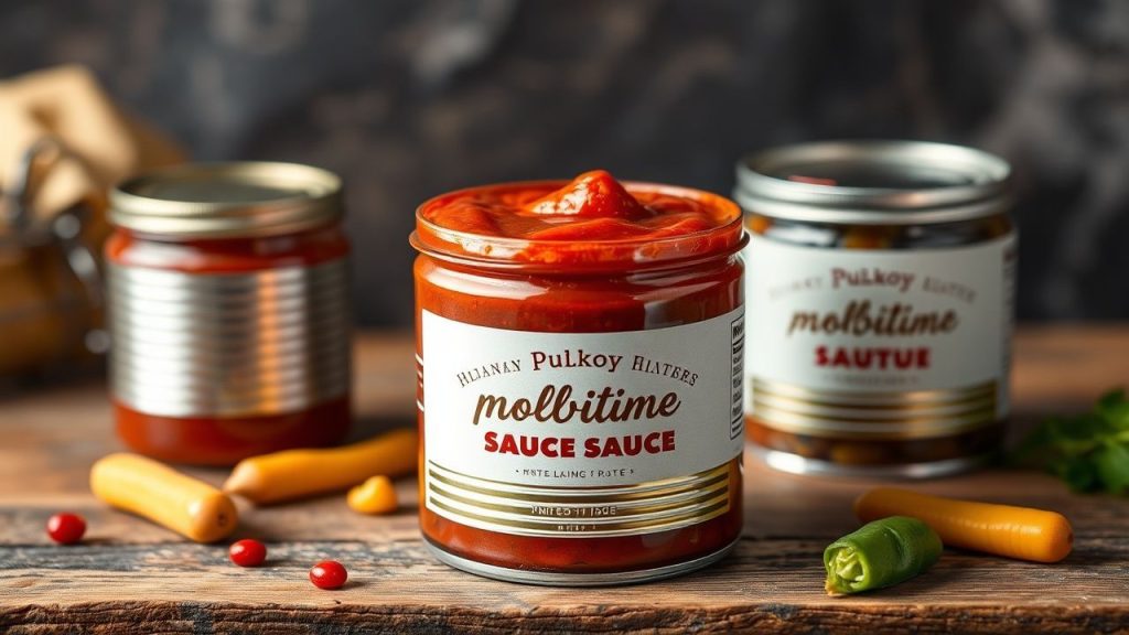 Red sauce in a bowl beside a can and a spoon