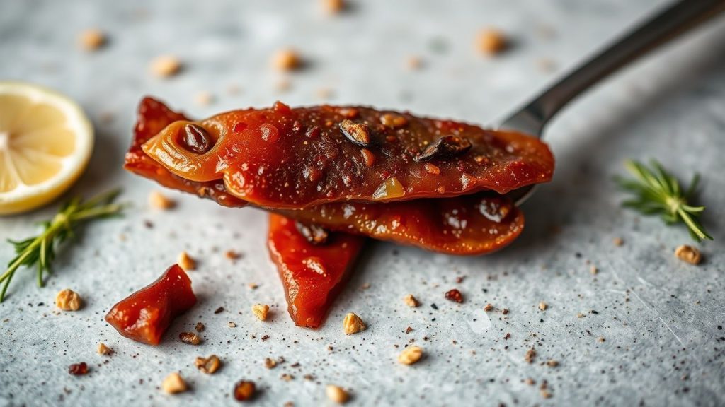 شرائح جركي السمك المنزلي المتبلة على طبق خشبي