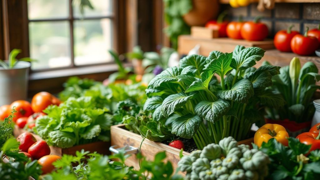 Kitchen garden with fresh herbs and vegetables