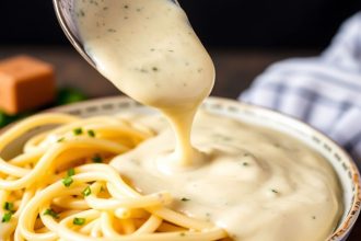 صحن باستا مغطّى بصلصة ألفريدو كريمية منزلية مع رشة بقدونس