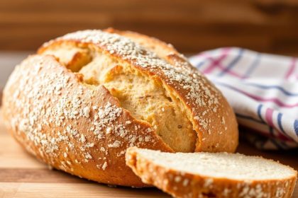 رغيف خبز منزلي طازج في سلة محكمة الإغلاق مع ملصق نصائح التخزين