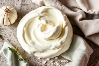 وعاء كريمي من القشدة الحامضة المنزلية مع ملاعق ومكونات بسيطة