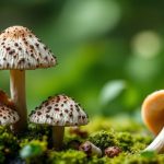 مشروم بري مشوي مع جبنة وأعشاب طازجة على لوح خشبي