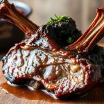 ذيل بقري مدخن طري على طبق مع توابل وعصارة