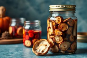 برطمان فطر مخلل مع شرائح وأعشاب، دليل بصري لخطوات التخليل