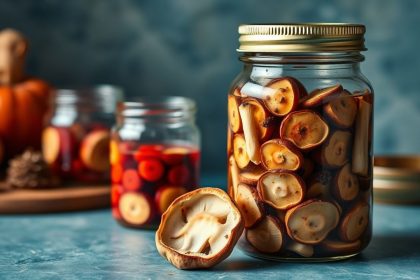 برطمان فطر مخلل مع شرائح وأعشاب، دليل بصري لخطوات التخليل