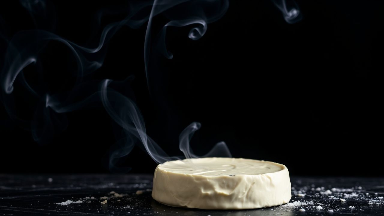 جبنة كريمية مدخنة ناعمة على لوح تقديم مع زعتر وشرائح خبز