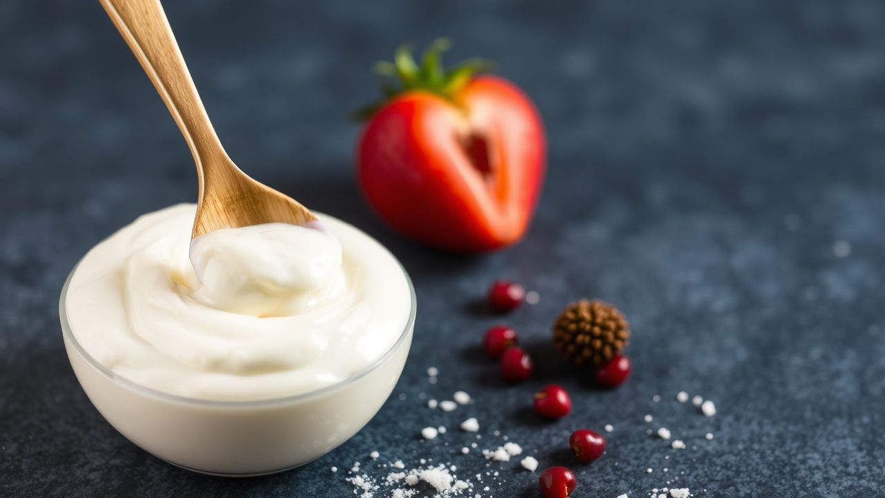 وعاء زبادي وملعقة يرمزان لإعادة استخدام بادئ الزبادي وأسرار التخمر