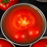 طماطم معلبة كاملة تسبح في سائل عصيري أحمر