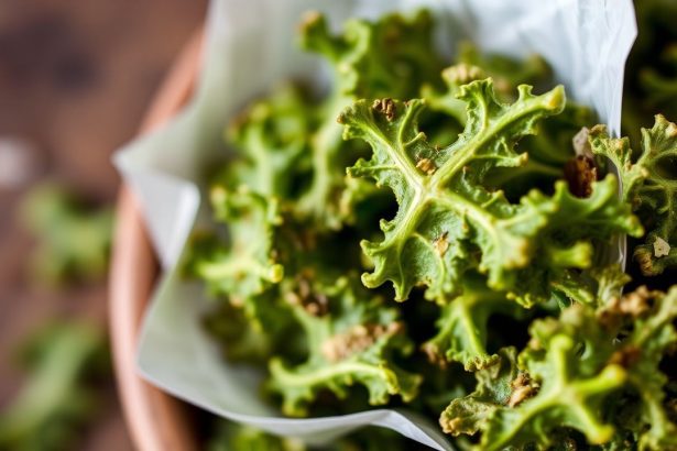 شرائح كرنب مجعد مقرمشة ومغذية في جهاز التجفيف