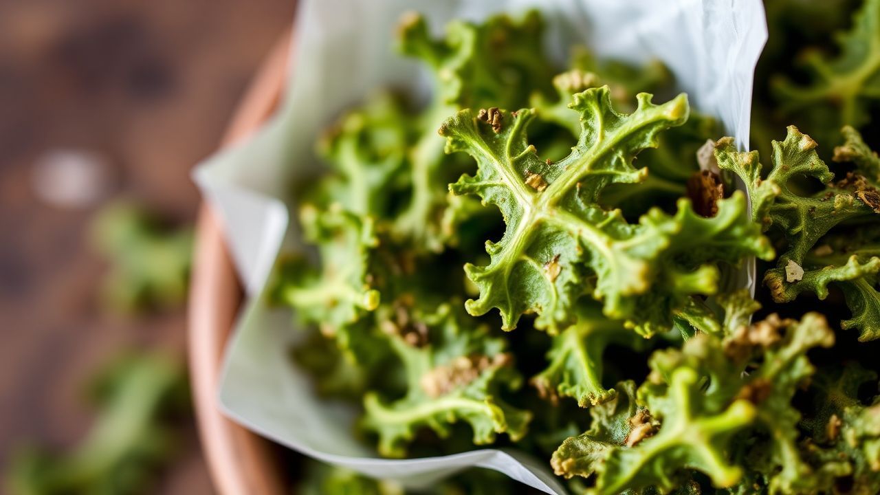 شرائح كرنب مجعد مقرمشة ومغذية في جهاز التجفيف