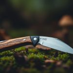 سكين جمع الفطر بجانب سلة وفطر بري في الغابة