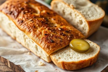 غداء الفلاح: خبز طازج، أجبان متنوعة ومخللات على لوح خشبي