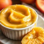 زبدة الفاكهة المخبوزة بالفرن في أوعية زجاجية وملعقة