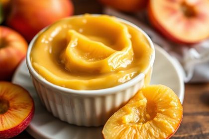 زبدة الفاكهة المخبوزة بالفرن في أوعية زجاجية وملعقة