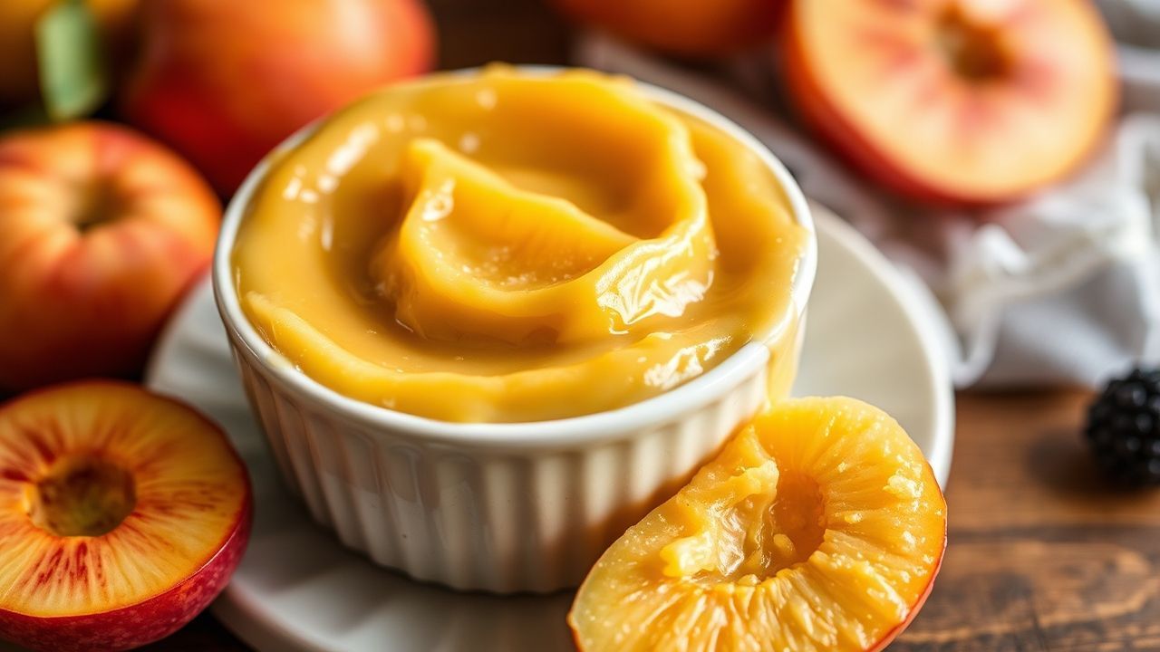 زبدة الفاكهة المخبوزة بالفرن في أوعية زجاجية وملعقة