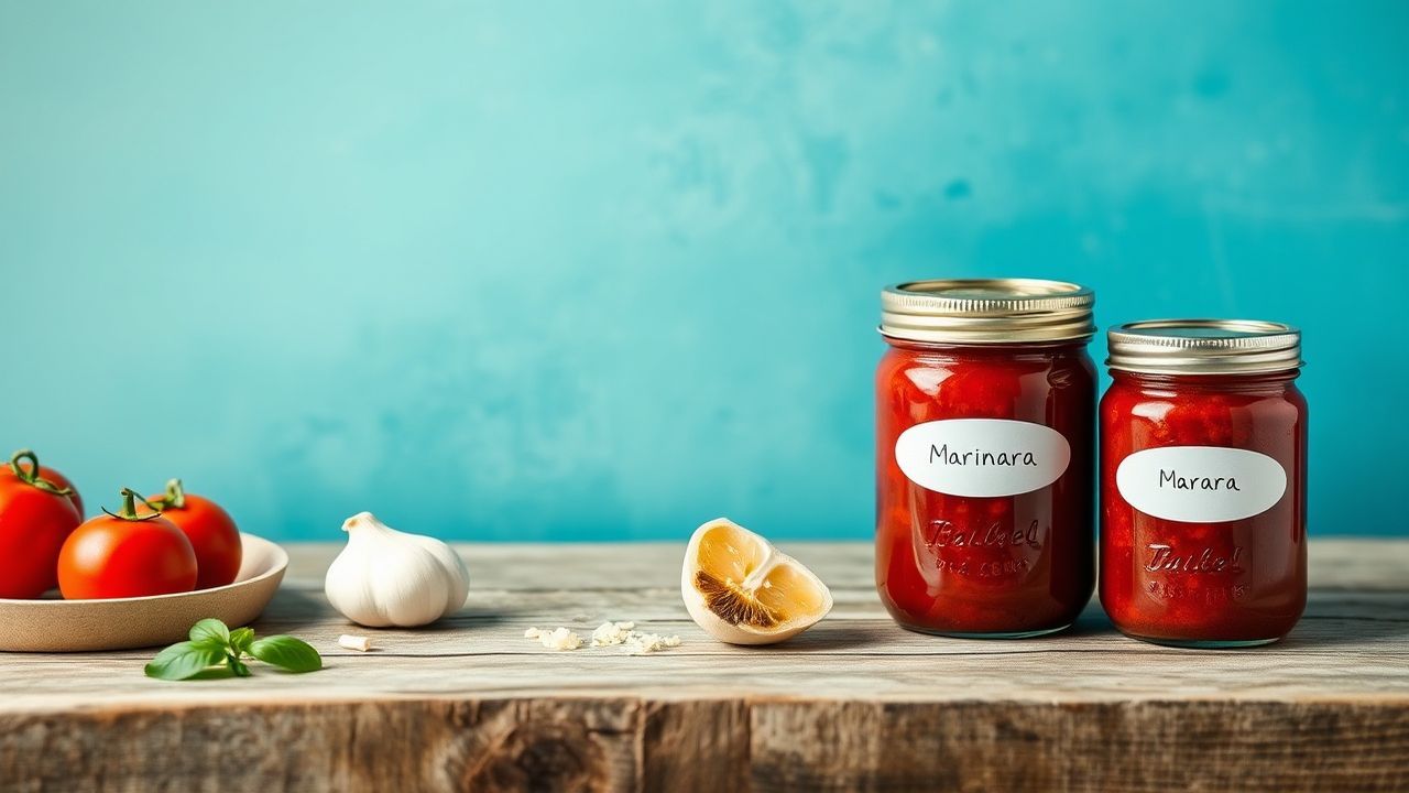 قدور مارينارا منزلية حمراء وجرار معلبة تعبق ببهجة التعليب