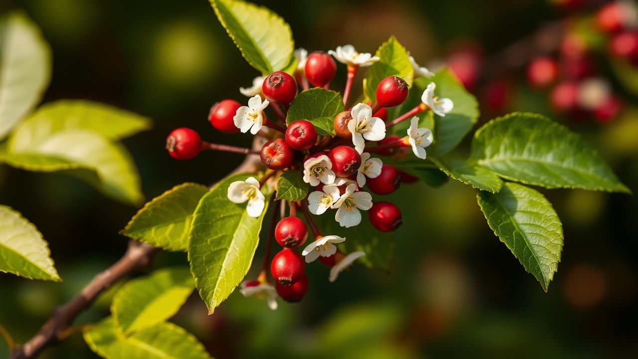 غصن زعرور بتوت أحمر فوق كتاب حول دعم طبيعي لصحة القلب