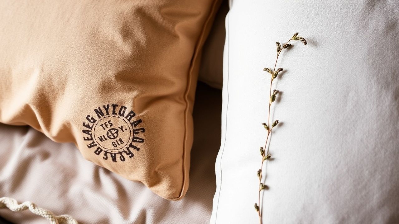 وسادة أحلام عُشبية محشوة بأعشاب مهدئة بجانب كتاب وشمعة