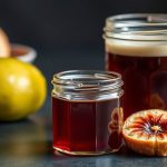 مرطبان جلي البيرة محلي الصنع بجانب زجاجة وخبز محمص