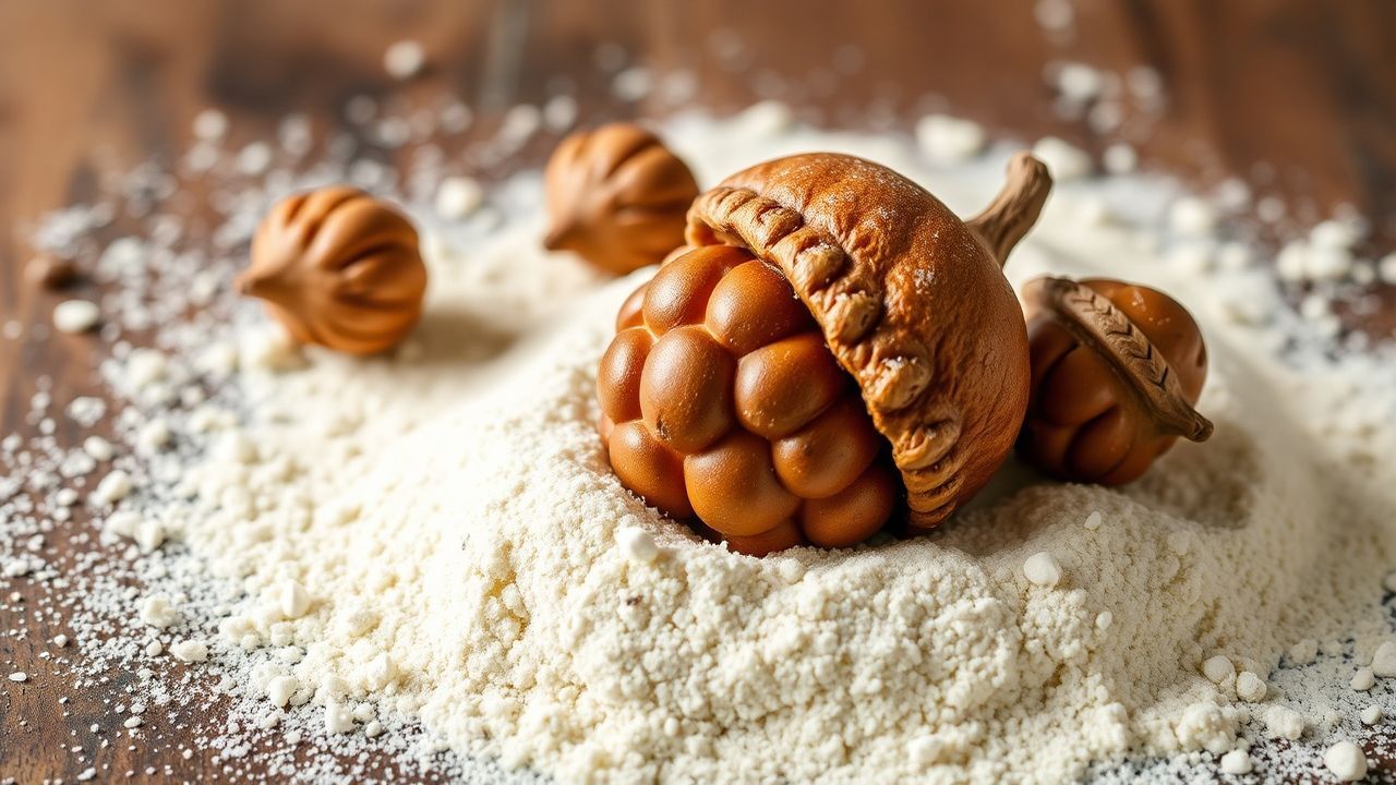 معدات طحن وحبوب بلوط مجروشة لصنع دقيق البلّوط