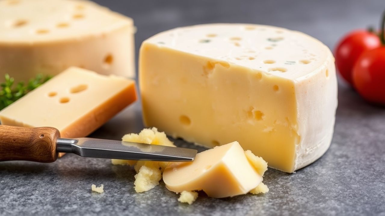 قطعة جبن مدخن مطاطية الملمس مع أدوات وتلميحات لتحسين القوام