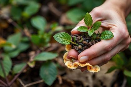 شخص يجمع نباتات برية برفق دون إيذاء البيئة لحماية النباتات
