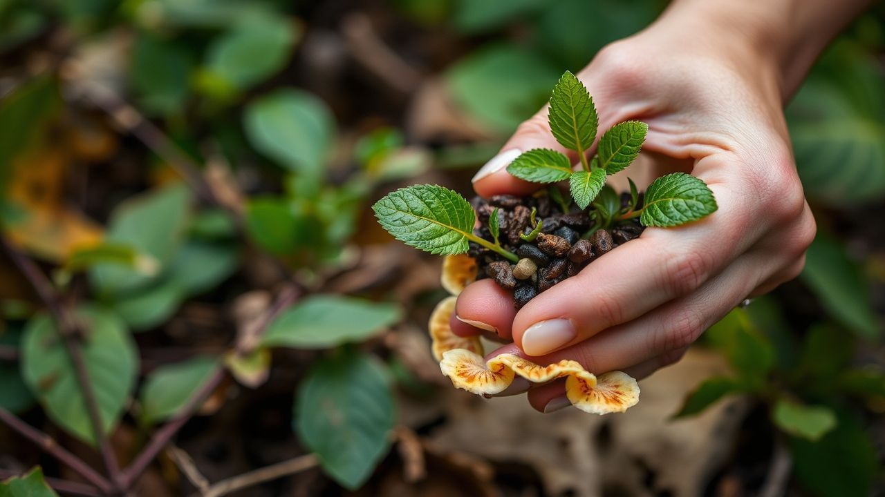 شخص يجمع نباتات برية برفق دون إيذاء البيئة لحماية النباتات