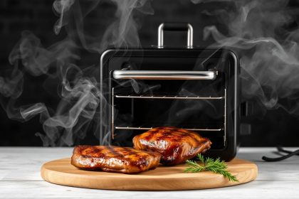مدخنة كهربائية تُصدر دخانًا ضعيفًا أثناء الشواء