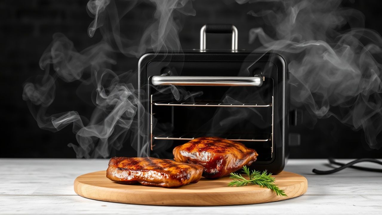 مدخنة كهربائية تُصدر دخانًا ضعيفًا أثناء الشواء