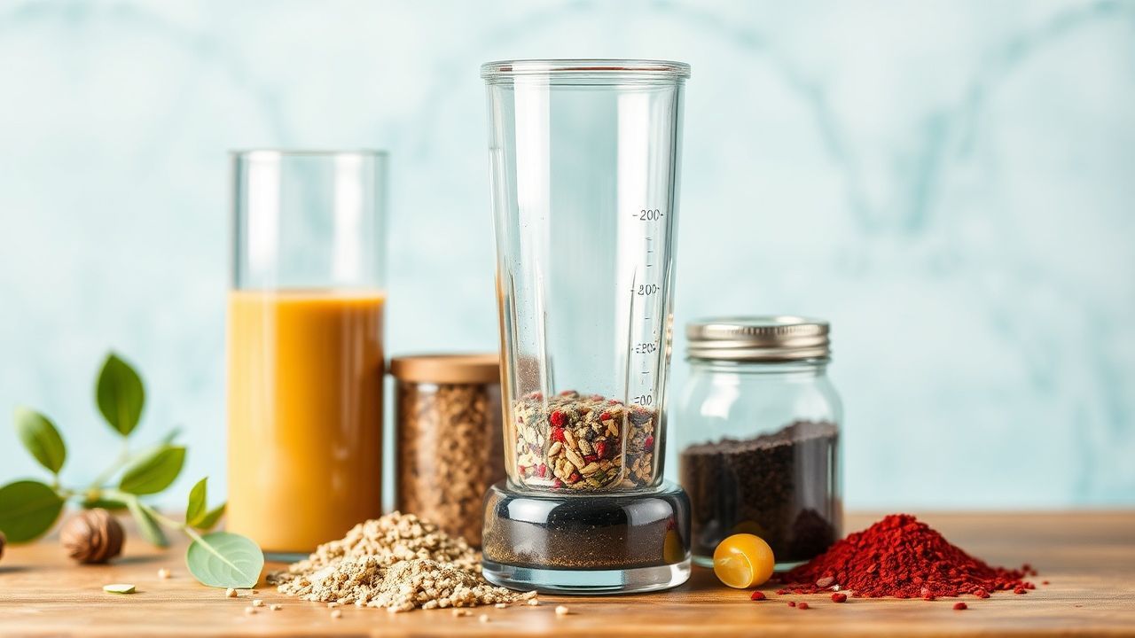 كتب وصفات لخلطات حرفية، أوعية مكونات ملونة وخلاط يدوي على الطاولة