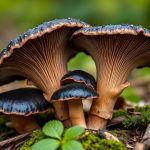 يدان تقطفان فطر البوق الأسود المتخفّي بين الأوراق الرطبة