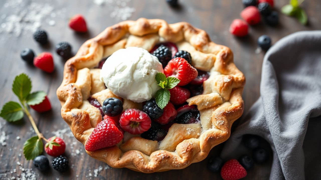 فطيرة توت بري مختلطة ذهبية، حشوة توت طازجة وقشرة مقرمشة