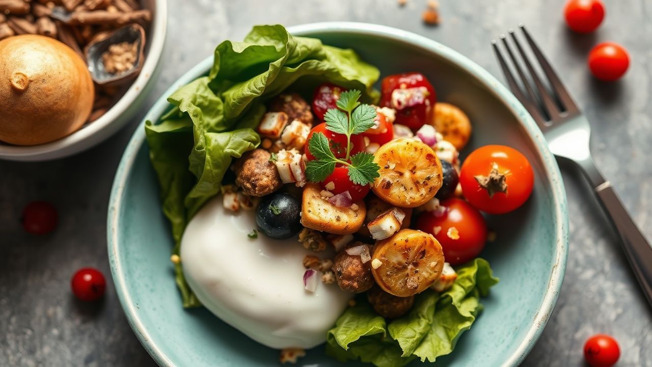 وجبة مغذية وسريعة: طبق ملون من خضار طازجة وبروتين بسيط